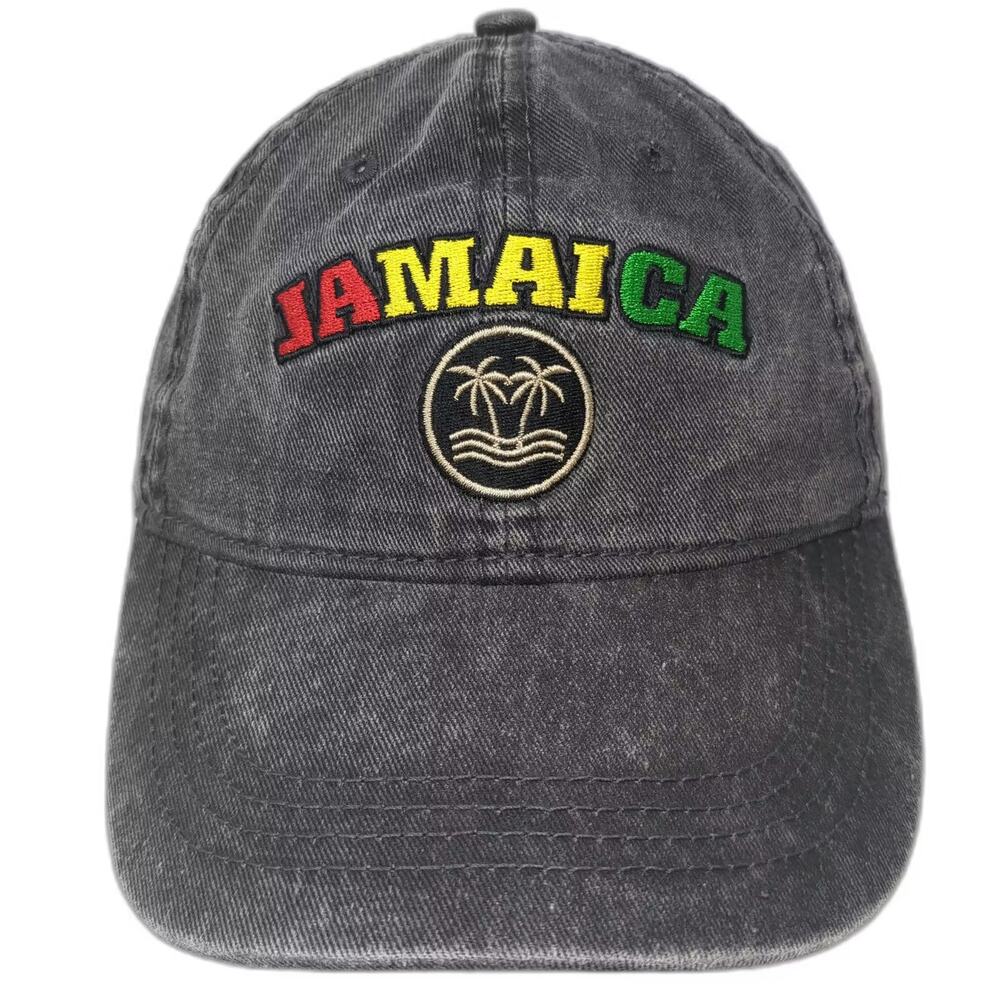 TBL Baseball Cap Gray OS Hat Jamaica Embroidered Palm Trees Strapback Cotton